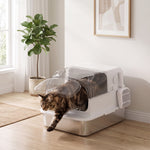 Lettiera per Gatti in Acciaio Inox con Coperchio 3 in 1 Bordi Alti Paletta e Sacchetti Antiodore XL 70x50x46cm Bianco