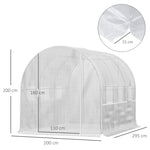 Serre de jardin tunnel serre tunnel 6 m² avec 6 fenêtres porte enroulable toile PE structure en acier galvanisé blanc