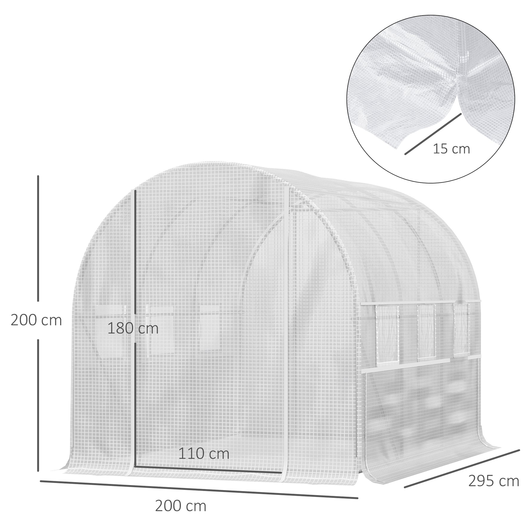 Serre de jardin tunnel serre tunnel 6 m² avec 6 fenêtres porte enroulable toile PE structure en acier galvanisé blanc