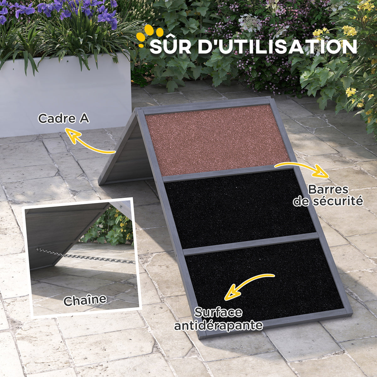 Dog agility ramp dog agility equipment A-frame non-slip surface 173 x 59 x 66 cm gray