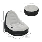 Canapé gonflable et repose-pieds, tissu aspect peluche doux et porte-gobelet, gris
