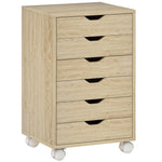 Mobiler Büro-Rollcontainer mit 6 geräuscharmen Schubladen, Druckerständer, eingelassene Griffe, 40 x 35 x 63 cm, Eiche