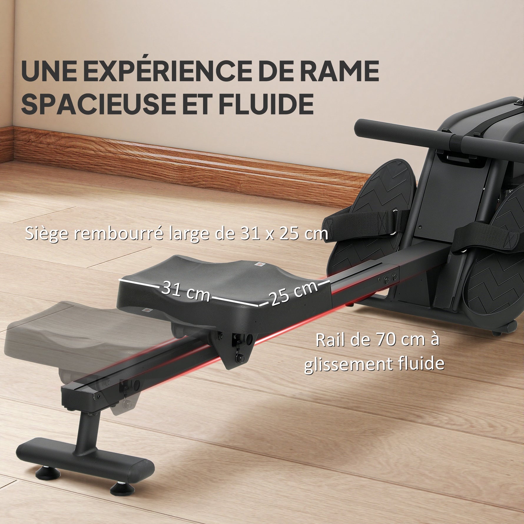 Rameur à eau, rameur musculation d'appartement réservoir ajustable 6-11L écran LCD support de tablette 170x46x77cm noir