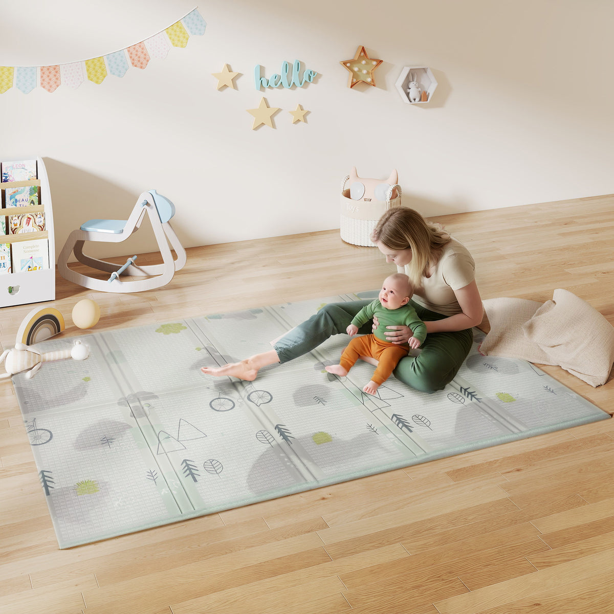 Tapis de jeu pour bébé pliable et réversible, tapis de sol en mousse épais, 200 x 150 x 1,5 cm, multicolore