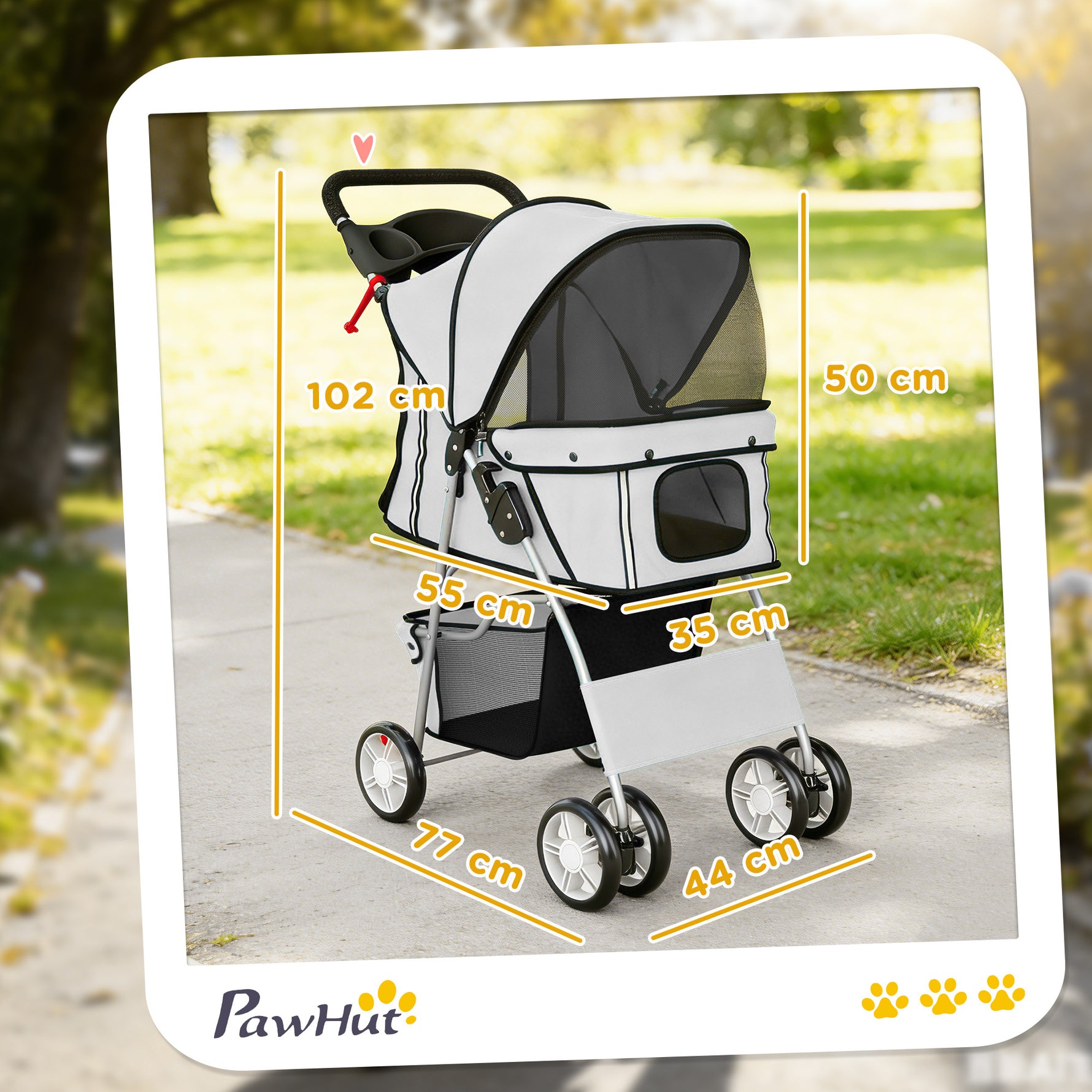 Poussette buggy pliable animaux chariot pliante chien chat porte-gobelet panier de rangement 75 x 45 x 97 cm gris
