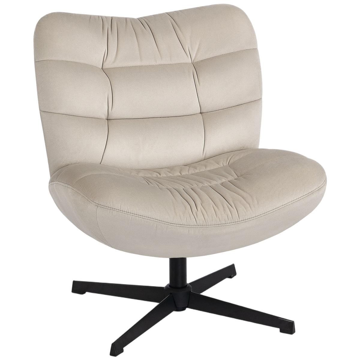 Fauteuil de salon pivotant, chaise rembourrée en chenille sans accoudoirs, assise et dossier larges, 70x80x82cm, crème