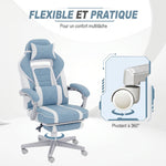 Chaise gaming, fauteuil gaming ergonomique avec repose-pieds, hauteur réglable, dossier inclinable, 63x63x123cm, bleu