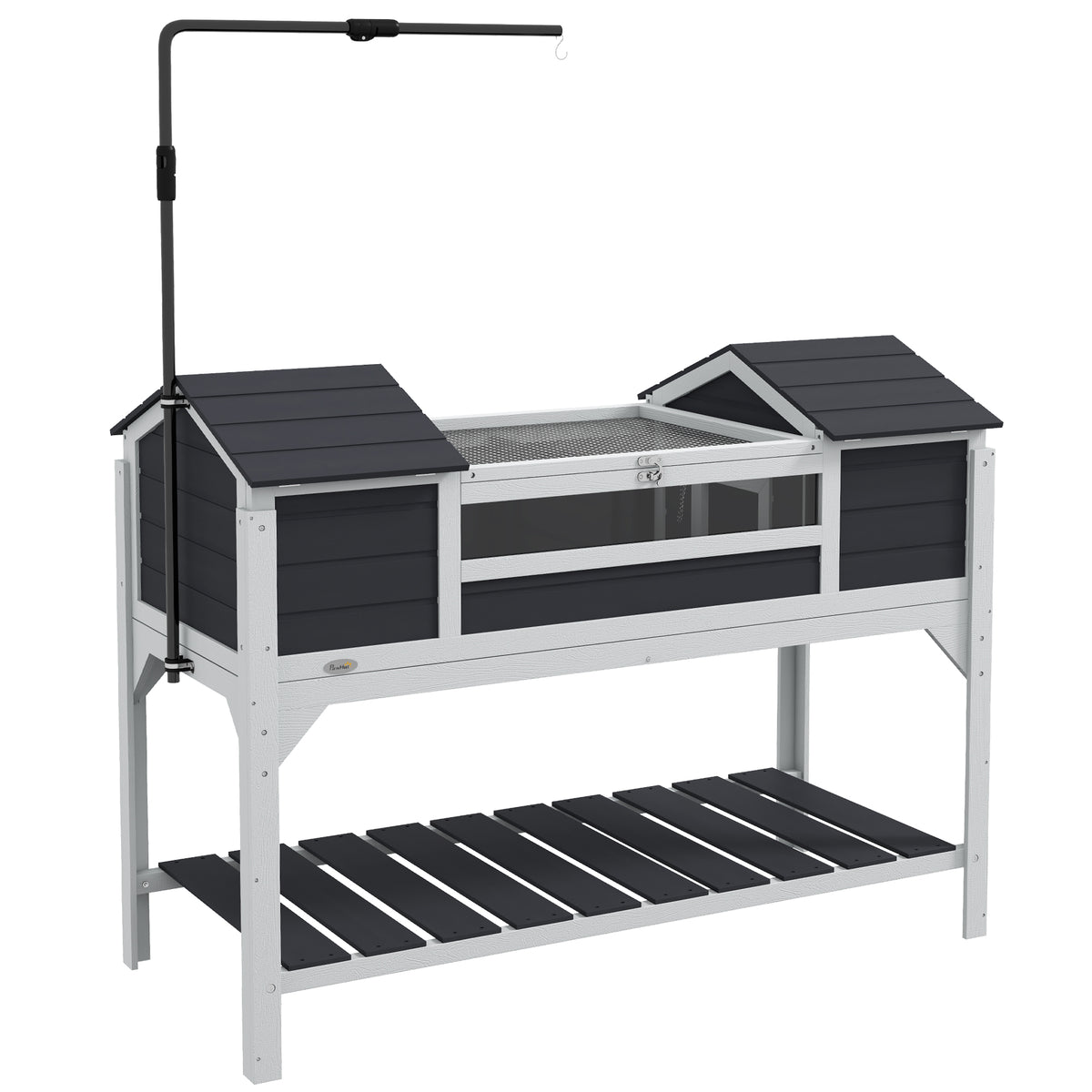 Maison tortue terrestre extérieure enclos tortue 2 niches support de lampe réglable bois massif 122 x 56,5 x 93 cm gris
