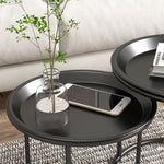 Lot de 2 tables basses rondes gigognes plateaux amovibles style industriel en acier Ø 43 et Ø 35 cm noir