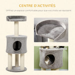 Arbre à chat griffoirs grattoirs sisal naturel arbre à grimper niche plate-forme en peluche hauteur 103 cm gris