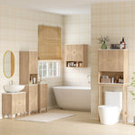 Armoire salle de bain haute meuble de rangement colonne avec tiroir coulissant silencieux 2 placards 41,5x30x168cm chêne
