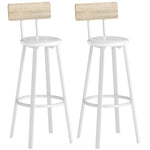 Lot de 2 tabourets de bar, chaises de bar, assise rembourrée 75,5H cm, dossier et repose-pieds, bois naturel et blanc