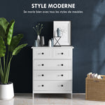 Commode meuble de rangement 5 tiroirs pour chambre, bureau, entrée, blanc et poignée métal noir