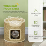 Tonneau à gratter pour chat, tonneau à chat, recouvert de peluche, capacité de 5 kg, Ø 38 x 37H cm kaki et beige