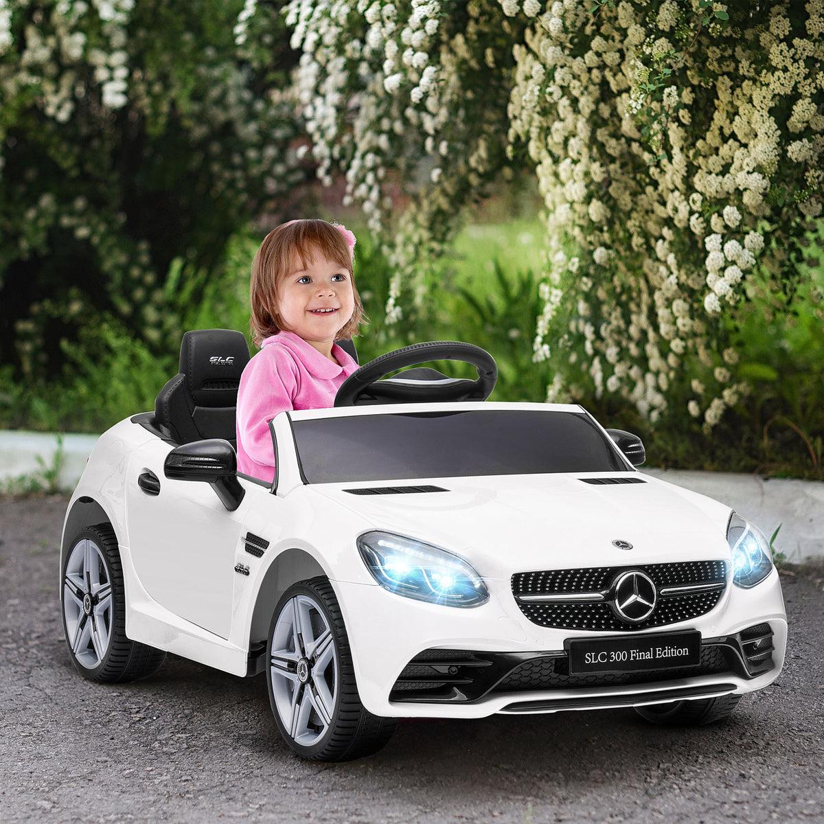 Voiture électrique enfants licence Mercedes SLC 300 12V V. Max. 5 Km/h effets sonores lumineux télécommande blanc