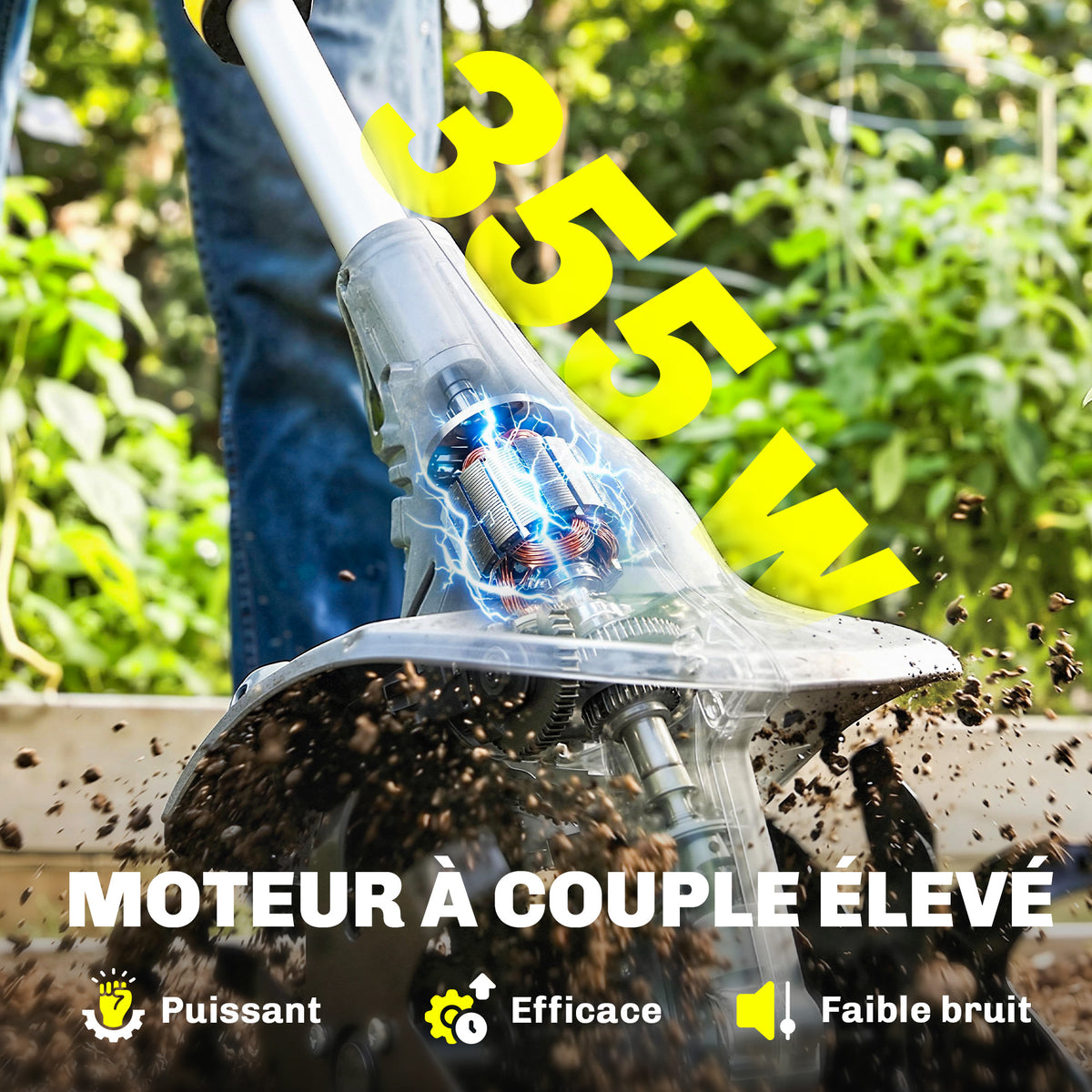 Motobineuse sans Fil Motoculteur Électrique 18V 355W avec 2 Batteries 4,0Ah Léger et Anti-mal de Dos, Largeur 20cm Gris