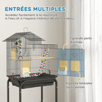 Cage à oiseaux sur roues 46 x 36 x 120 cm 2 mangeoires 2 perchoirs étagère cage pour perruche calopsitte conure pinson canaris