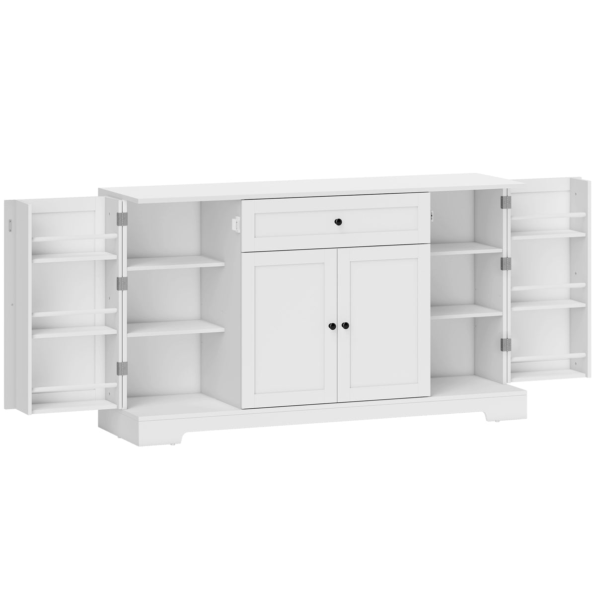 Buffet cuisine, meuble de rangement avec tiroir, 4 portes à fermeture douce, racks-porte et étagères réglables, blanc