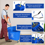 Chariot de nettoyage lavage seau de ménage 20 L avec essoreur et séparateur eau sale propre bleu 60L x 27l x 70,5H cm