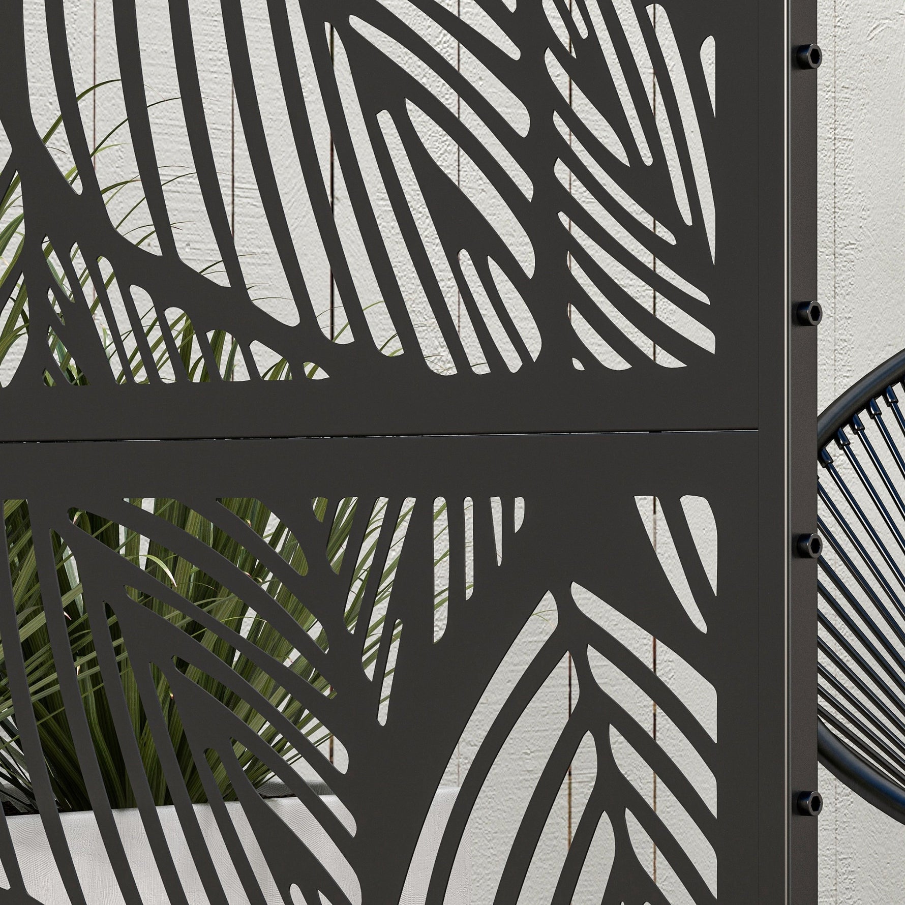 Panneau brise vue décoratif paravent extérieur noir à motif végétal en acier - 122 x 45 x 198 cm, noir