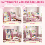 Meuble rangement enfant 3 à 8 ans, rangement jouets enfant modulaire avec porte-magazines à 4 étagères, rose