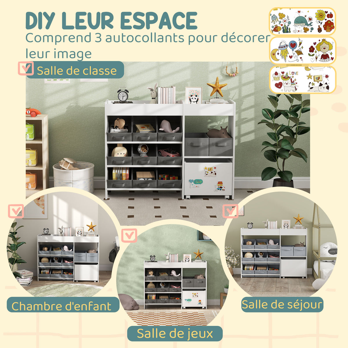 Étagère à jouets pour enfants étagère à livres 11 bacs de rangements en tissu non tissé 105 x 30 x 80 cm blanc