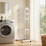 Séchoir à linge pliable 4 niveaux avec roulettes, étendoir linge intérieur avec ailes latérales, cadre en acier, blanc