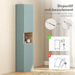 Mobile a colonna per bagno, mobiletto, 2 ante, scomparto e ripiani regolabili, 30x24x140cm, verde