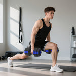 Set di manubri per bodybuilding 6-in-1, manubrio regolabile da 30 kg, kettlebell, bilanciere, supporto per flessioni, blu