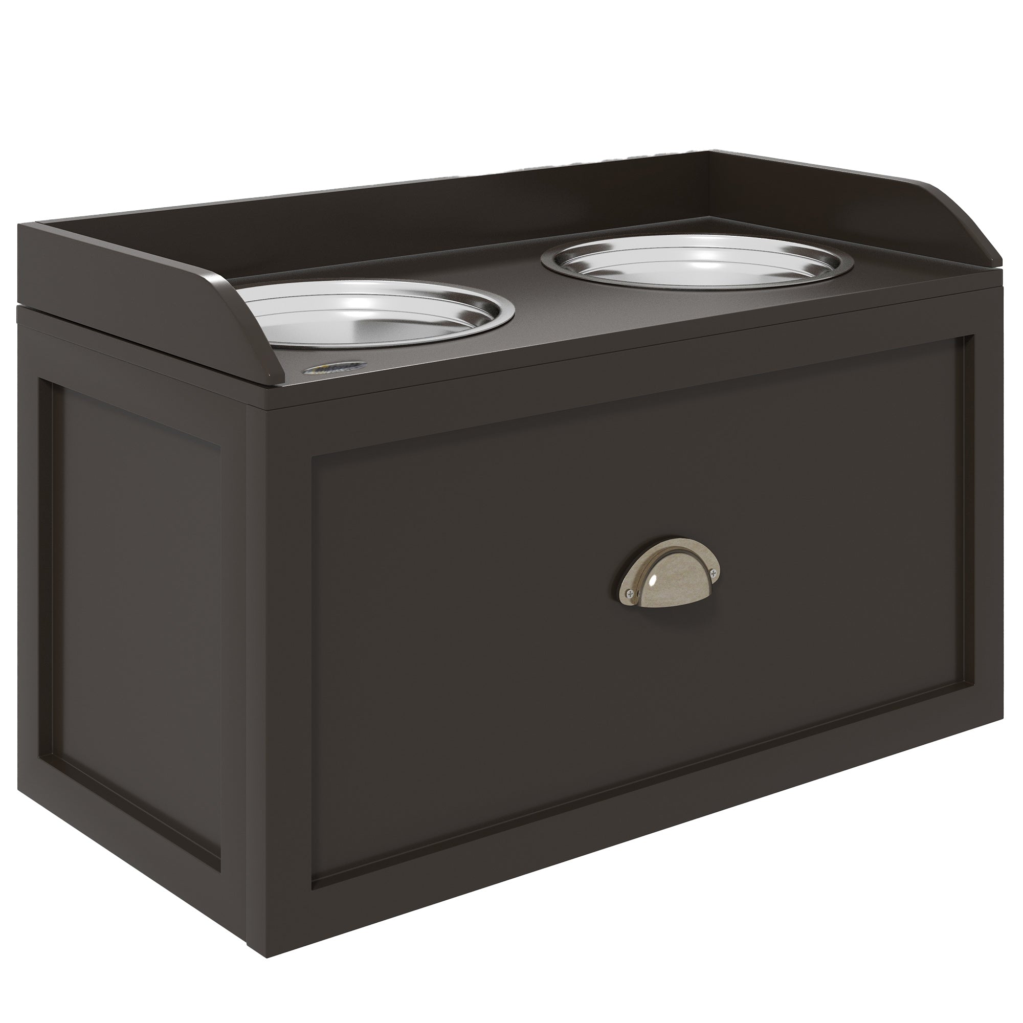 Gamelles Chiens Surélevées, Porte-Gamelles Surélevé Rangement 2 en 1, Tiroir, 2 Gamelles, 60x30x36cm, Marron Café