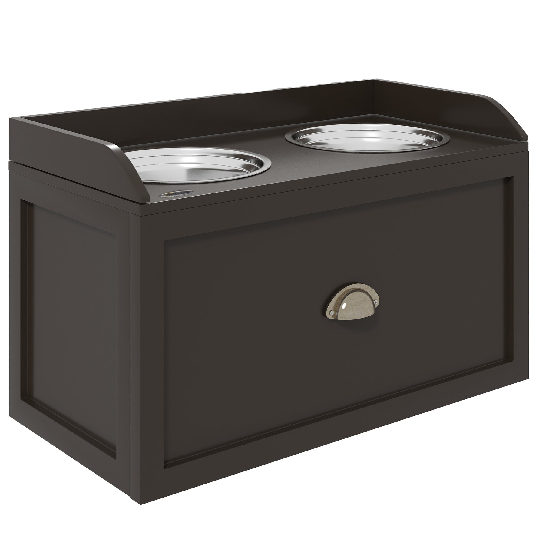Gamelles Chiens Surélevées, Porte-Gamelles Surélevé Rangement 2 en 1, Tiroir, 2 Gamelles, 60x30x36cm, Marron Café