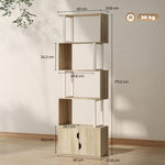 Bibliothèque à 5 niveaux, meuble de rangement avec étagères et placard double porte, 60 x 23,8 x 179,2 cm, bois naturel