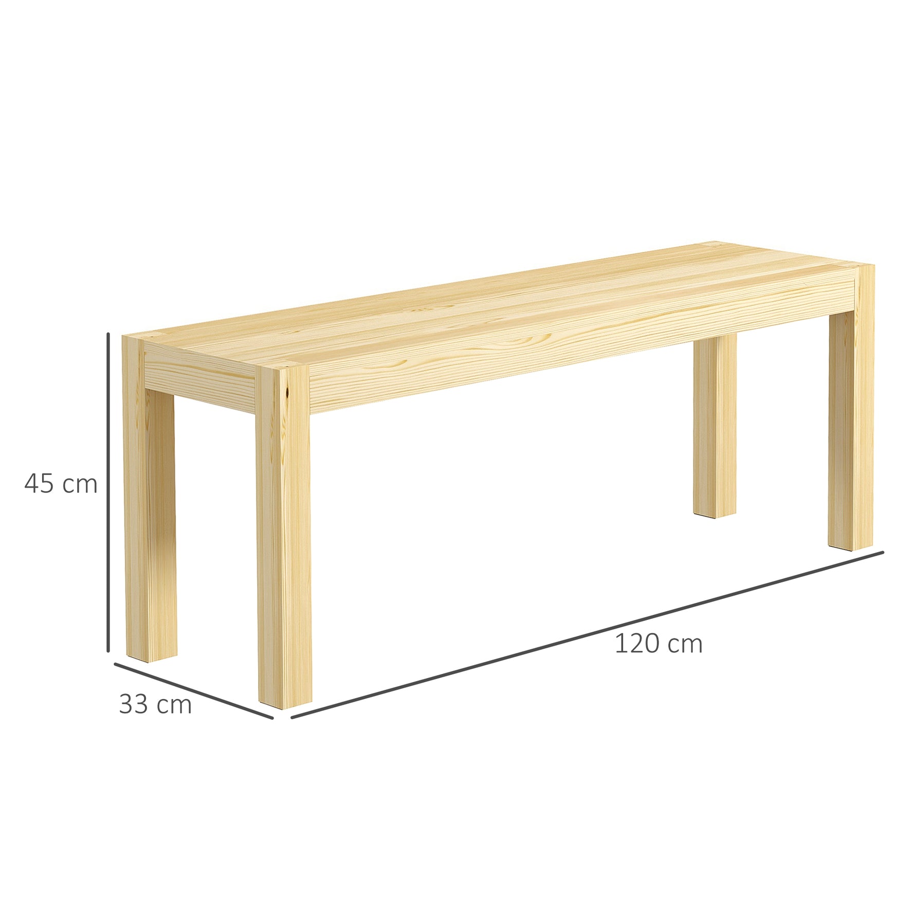 Banc de cuisine en bois massif 2 places, banc de salle à manger, charge 240 Kg, 120 x 33 x 45 cm, bois naturel