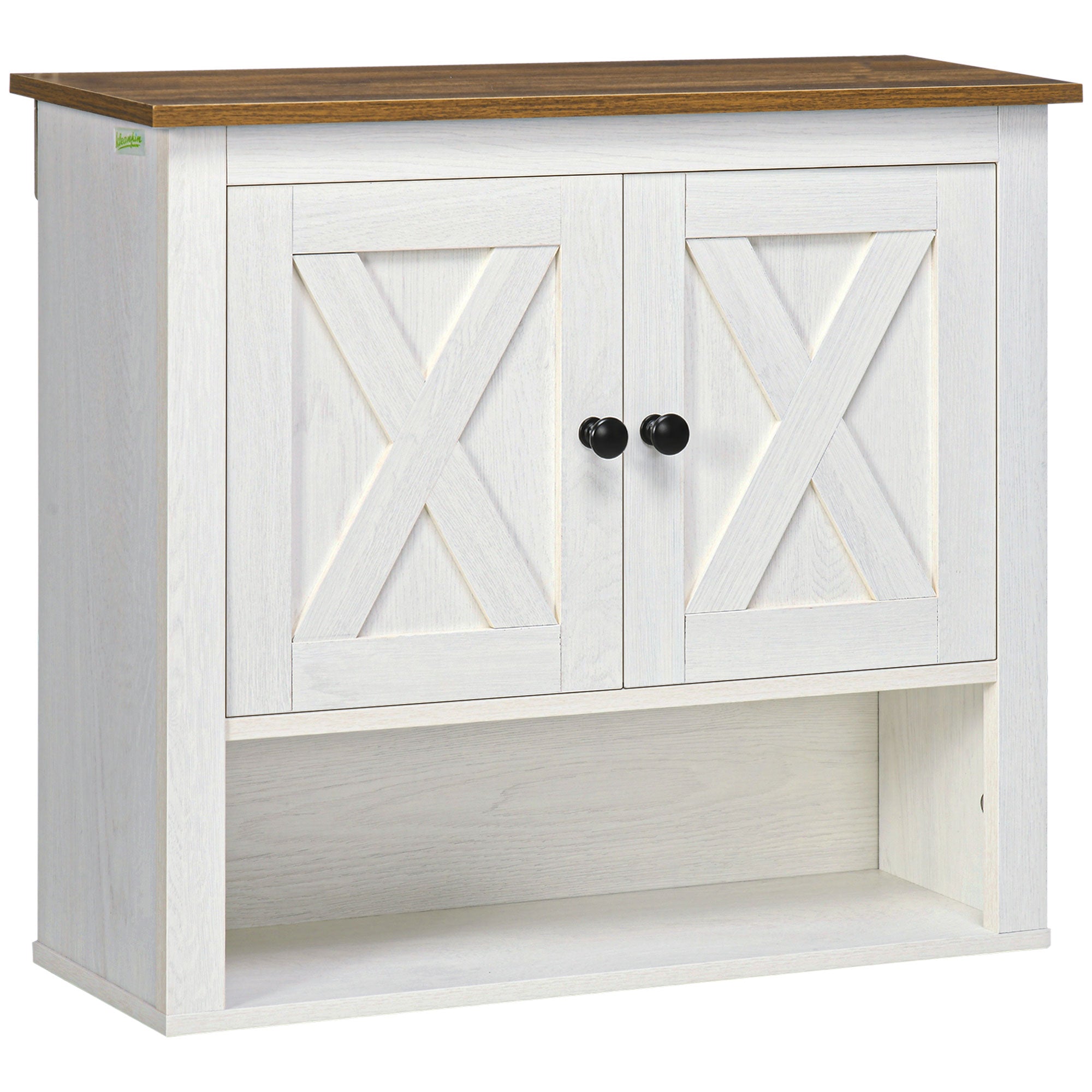 Armoire murale, armoire salle de bain avec placard à portess et compartiment ouvert, dim. 60 x 19,5 x 52,5 cm, blanc