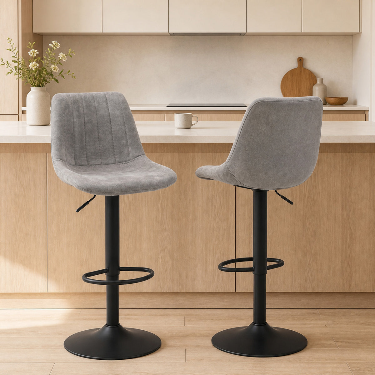 Lot de 2 tabourets de bar style vintage hauteur réglable pivotant avec repose-pied gris