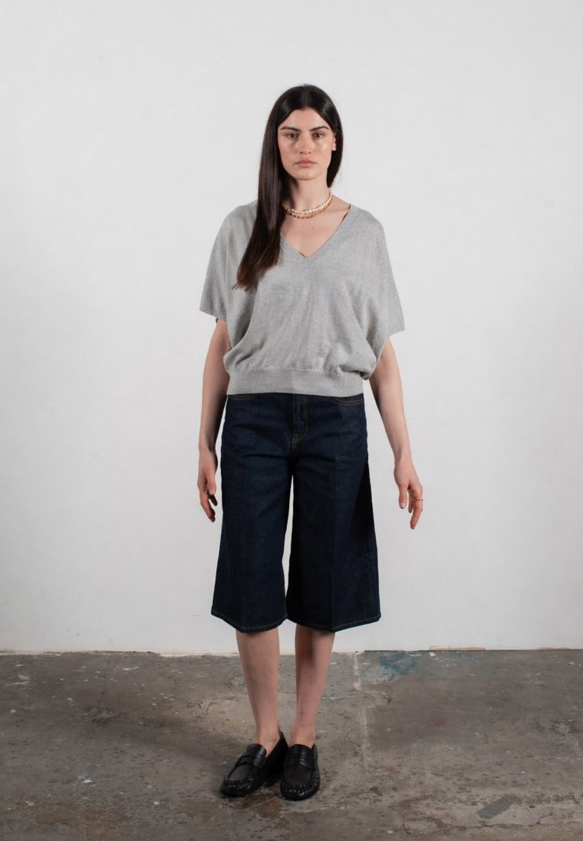 Pull col V à manches chauve souris femme en cachemire & laine ultrafin gris - KELLY 6