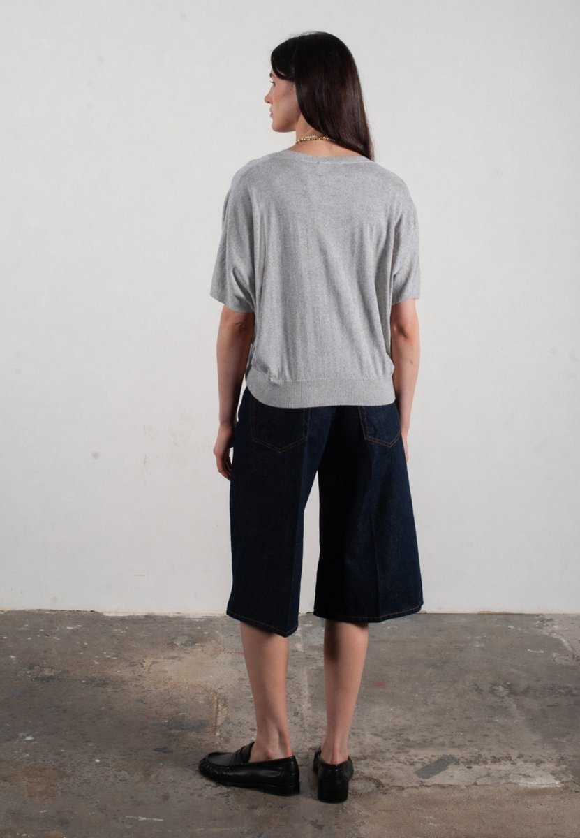 Pull col V à manches chauve souris femme en cachemire & laine ultrafin gris - KELLY 6
