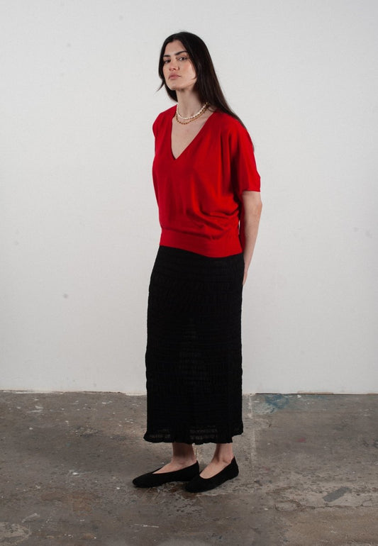 Pull col V à manches chauve souris femme en cachemire & laine ultrafin rouge - KELLY 6
