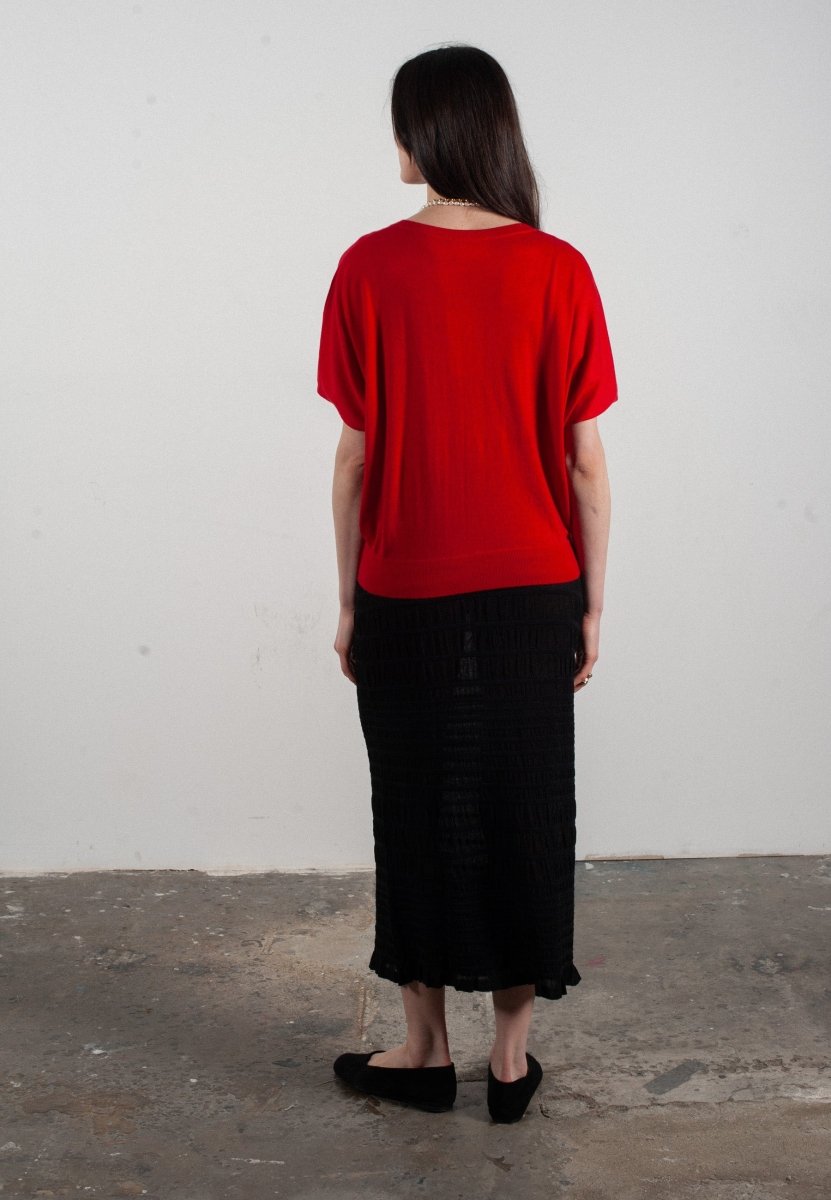 Pull col V à manches chauve souris femme en cachemire & laine ultrafin rouge - KELLY 6