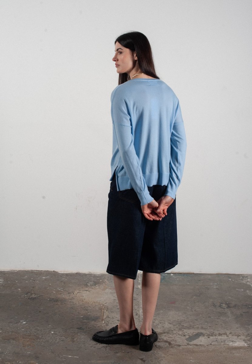 Pull col V femme en cachemire & laine ultrafin bleu ciel - KELLY 10