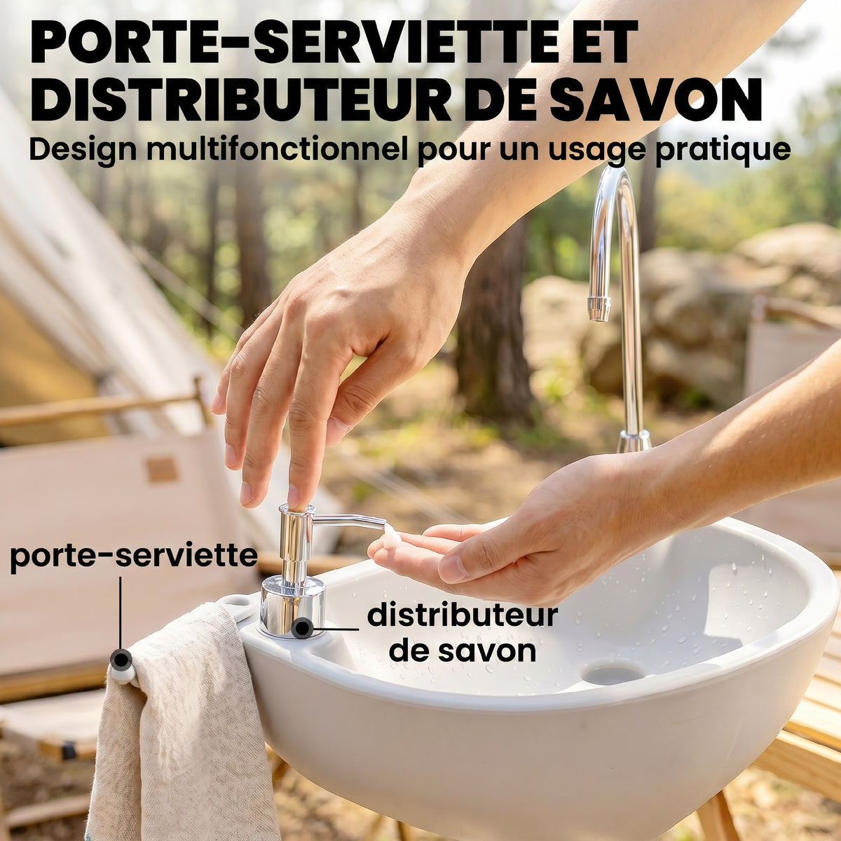 Évier de Camping Portable à Roues, Distributeur de Savon, Eau Froide Uniquement, Réservoir d'Eaux Usées NON Inclus, Gris