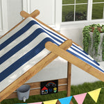 Holz-Sandkasten in Hausform für Kinder mit Vordach, 2 Becken, Spüle und Tafel, 124 x 116 x 146 cm, Schwarz