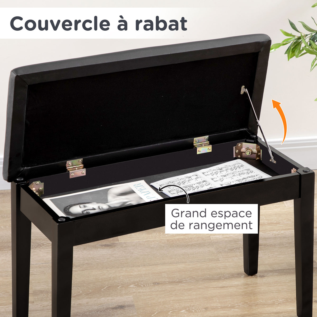 Banc pour piano avec assise rembourrée pieds en bois massif revêtement synthétique 75 x 35 x 49 noir