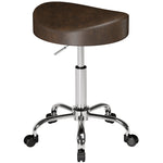 Tabouret à roulettes, tabouret de salon avec hauteur réglable 51-66 cm et assise rembourrée, pivotant 360°, marron