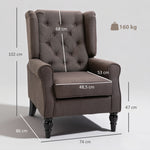 Fauteuil de salon capitonné avec assise large, pieds en bois, style classique, grand confort, 74 x 86 x 102 cm, marron