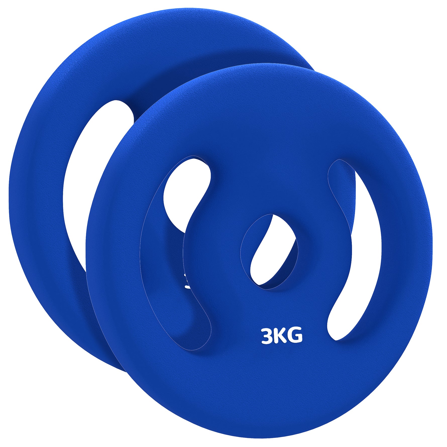 Lot de 2 plaques de poids 2 x 3 kg disques d'haltères pour barres Ø 2,5 cm avec poignées faciles à saisir en métal, bleu