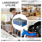 Caisse boite à outils en métal transportable avec 3 poignées, 2 loquets, dim. 50L x 26l x 18,5H cm, bleu