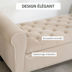 Banc de rangement bout de lit avec accoudoirs, tissu effet velours rembourré et capitonné, 126 x 48,5 x 57 cm, beige