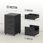 Caisson de Bureau Mobile avec 3 Tiroirs Verrouillables, Caisson de Rangement sur Roulettes, 40 x 40 x 69,5 cm, Noir