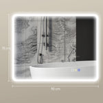 Miroir salle de bain LED bluetooth 70 x 90 cm interrupteur tactile lumière réglable 3 couleurs anti-buée mémoire argent